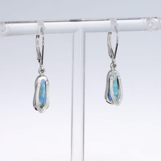 Opal Earrings Sandal Inlaid Design Lever Backs