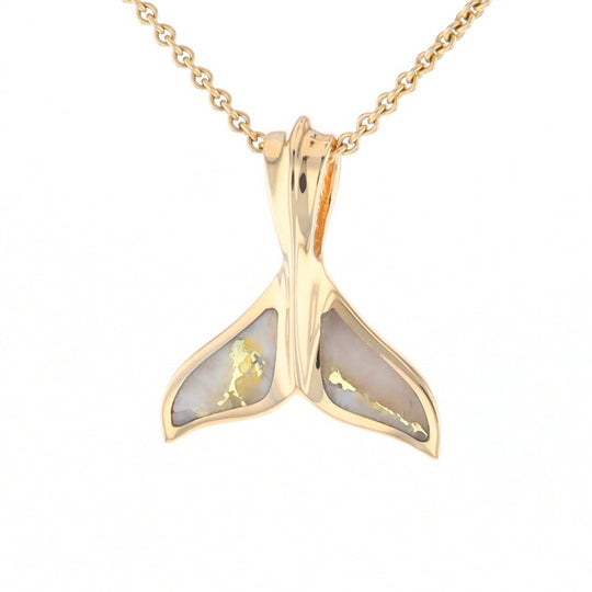 Whale Tail Necklaces Gold Quartz Double Sided Inlaid Sea Life Pendant