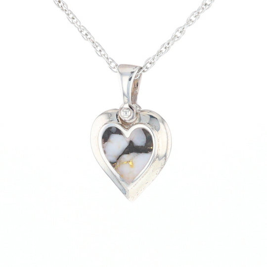 Sterling Silver Gold Quartz Inlaid Heart Pendant - G3