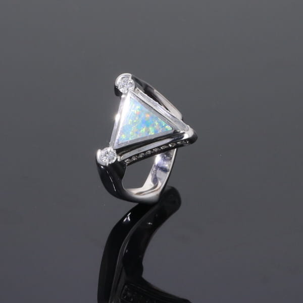 Opal Rings Triangle Inlaid Design with .31ctw Round Diamonds