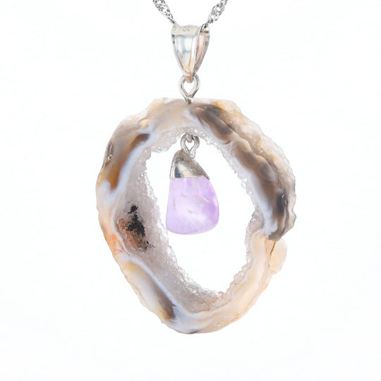 Druzy Quartz With Dangling Amethyst Pendant