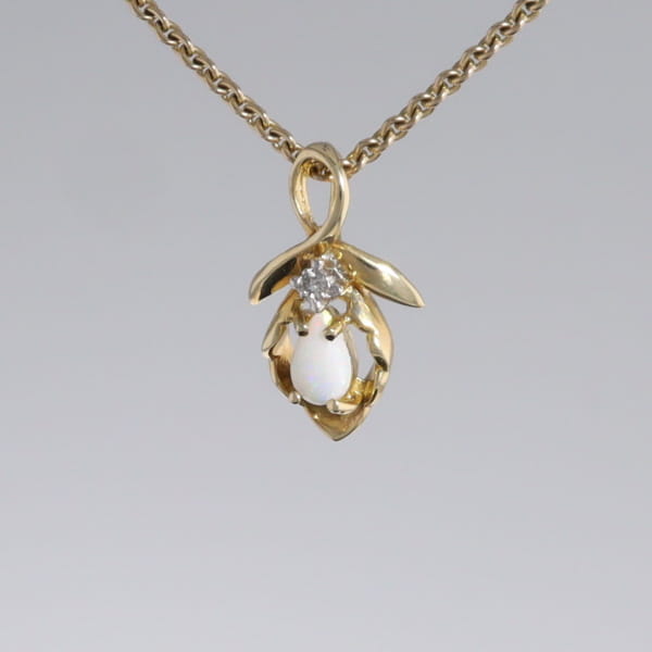 Pear-leaf Opal and Diamond Pendant
