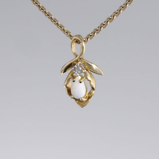 Pear-leaf Opal and Diamond Pendant