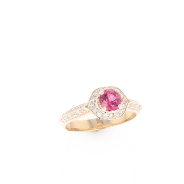 Peaked Halo Pink Tourmaline & Diamond Engagement Ring