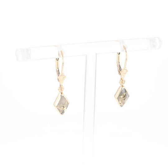 Gold Quartz Earrings Diamond Shape Inlaid Lever Backs G2