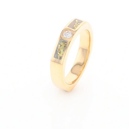 Gold Quartz Ring Double Sided Inlaid Design with .10ct Round Diamond G2