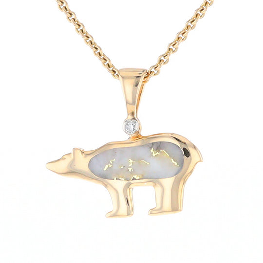 Gold Quartz Inlaid Polar Bear Pendant