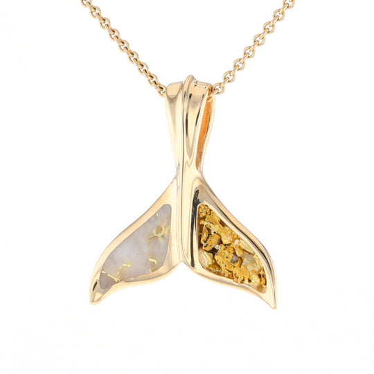 Whale Tail Necklaces Natural Gold Quartz and Nuggets Inlaid Pendant