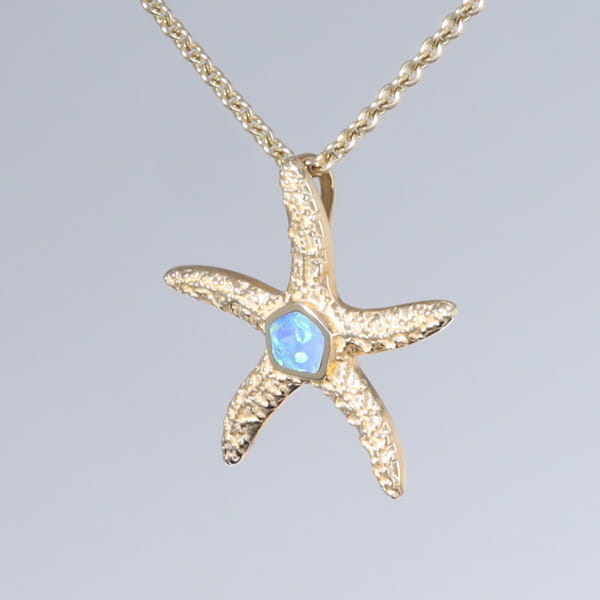 Opal Pendant Inlaid Realistic Star Fish Sea Life Design