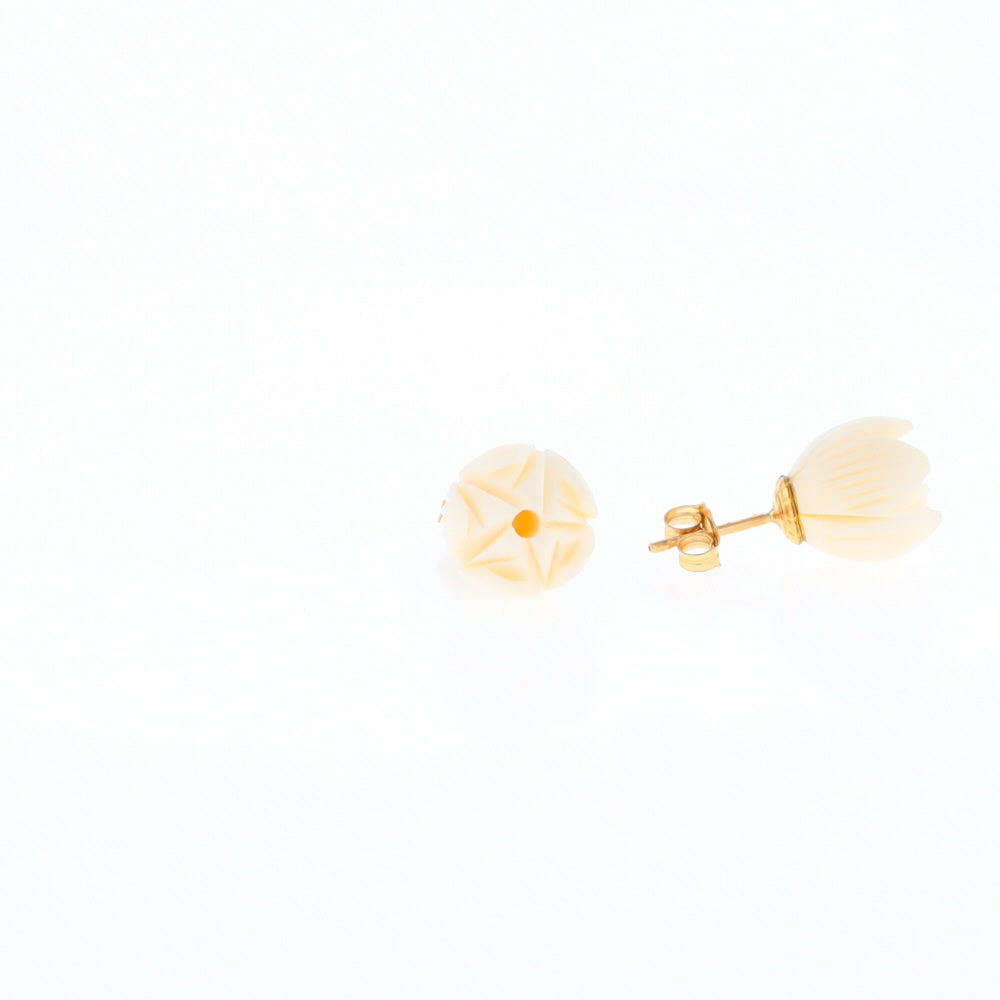 Carved Ivory Flower Stud Earrings