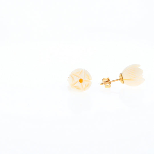 Carved Ivory Flower Stud Earrings