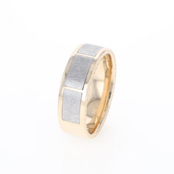 3 Section Men's Meteorite  Milgrain Topped Ring