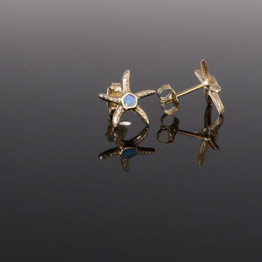 Opal Earrings Inlaid Realistic Star Fish Design Studs