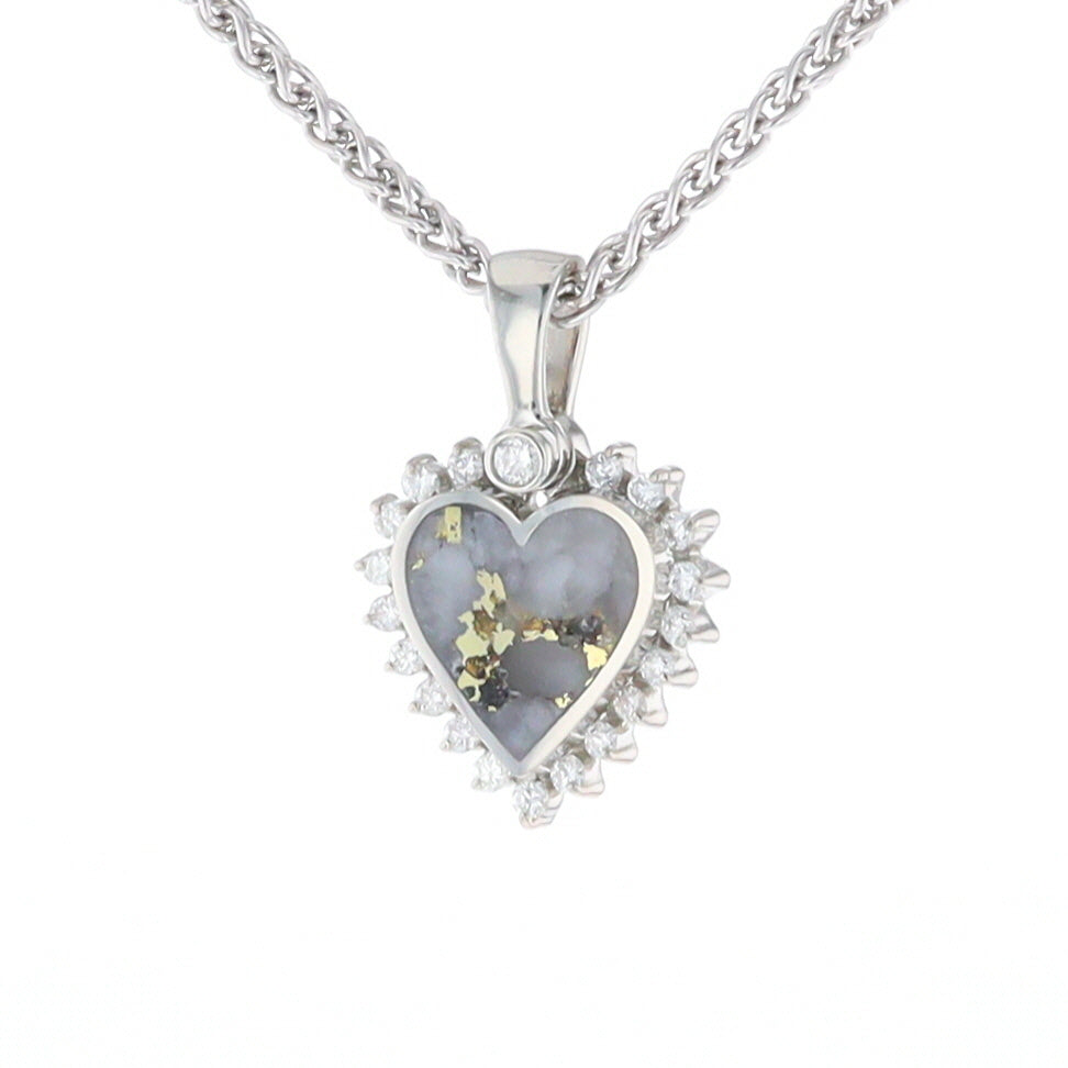 G2 Gold Quartz Pendant Heart Inlaid .21ctw Diamond Halo Design Pendant