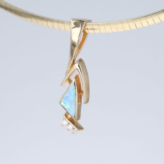 Opal Pendant Triangle Inlaid Design with .07ctw Round Diamonds