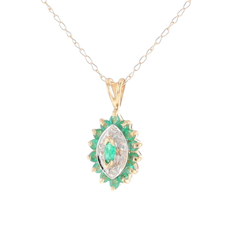 Marquise Cluster Emerald and Diamond Necklace