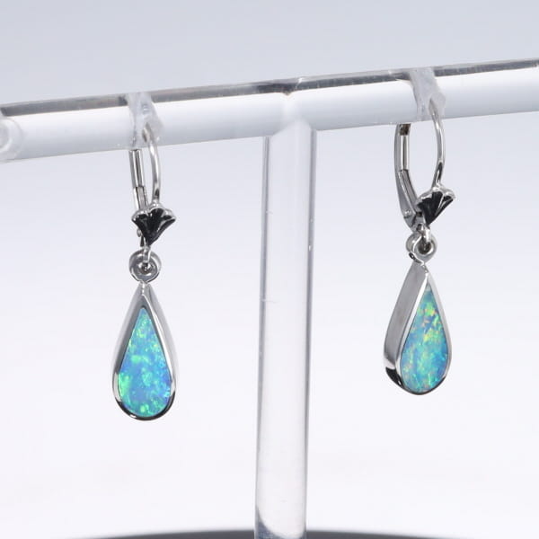 Opal Earrings Tear Drop Inlaid Design Lever Backs