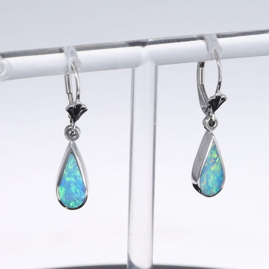 Opal Earrings Tear Drop Inlaid Design Lever Backs