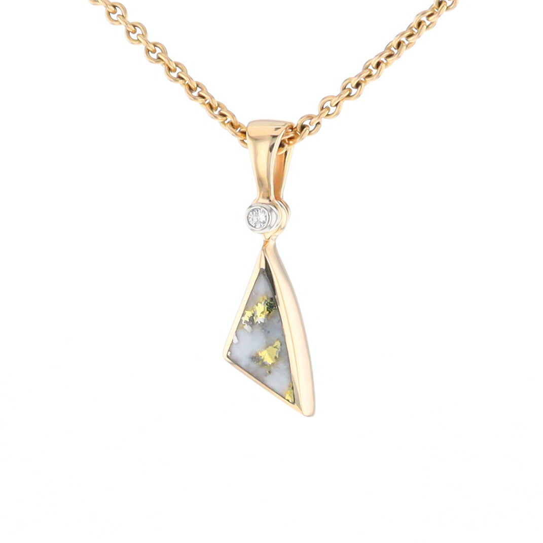 Gold Quartz Necklace Sail Inlaid Design Pendant with .02ct Diamond