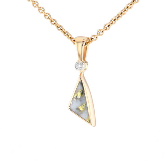 Gold Quartz Necklace Sail Inlaid Design Pendant with .02ct Diamond