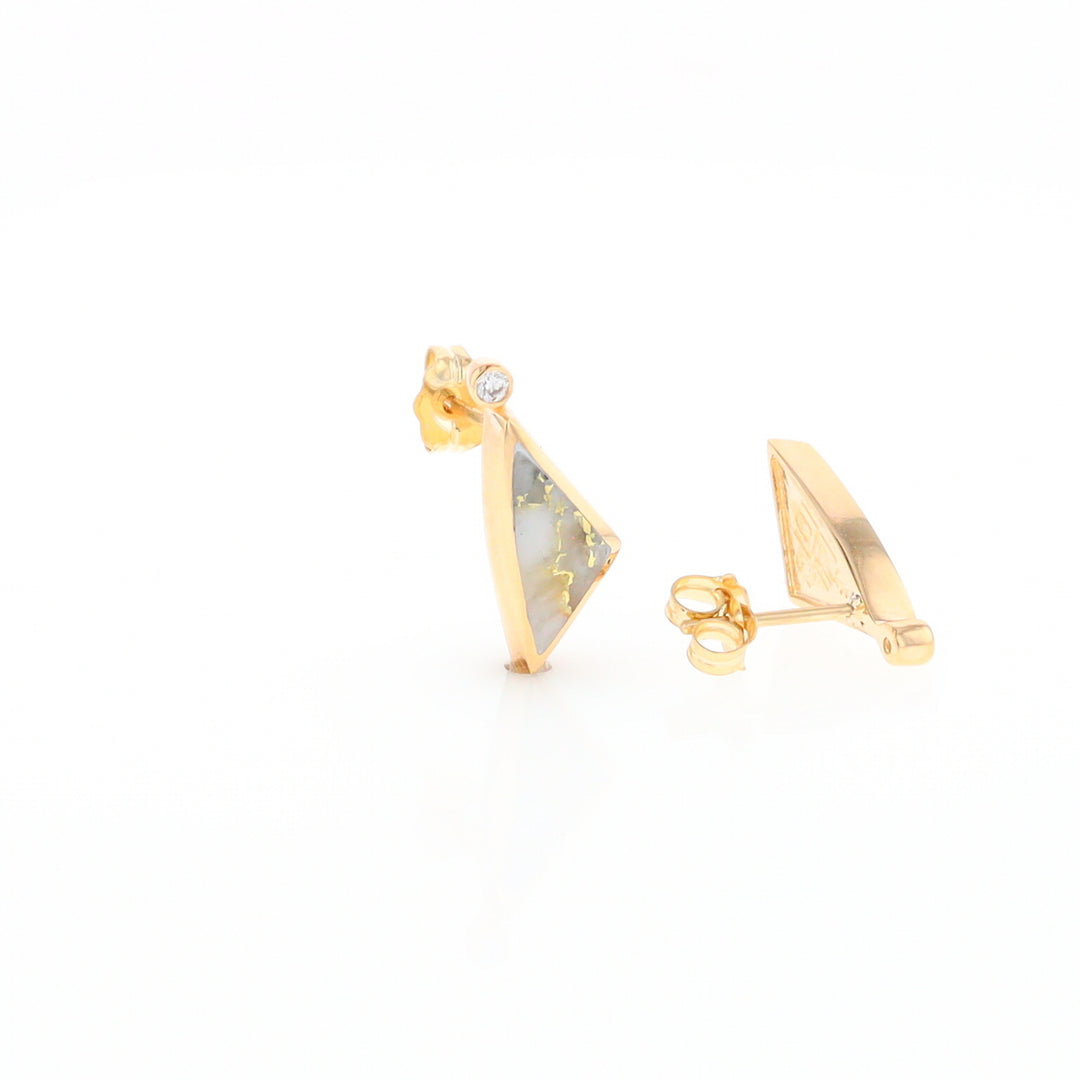 Gold Quartz Earrings Triangle Shape Inlaid with .04ct Round Diamonds - G2