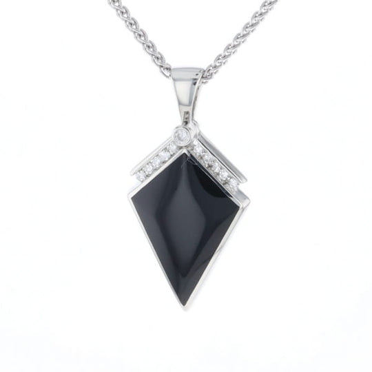 Onyx Kite Design Inlay .19Ctw Diamond Pendant