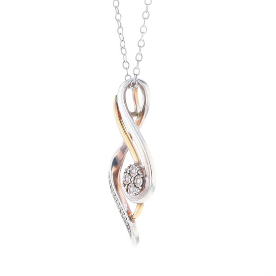 Sterling Silver and 10K Gold Diamond Infinity Swirl Necklace