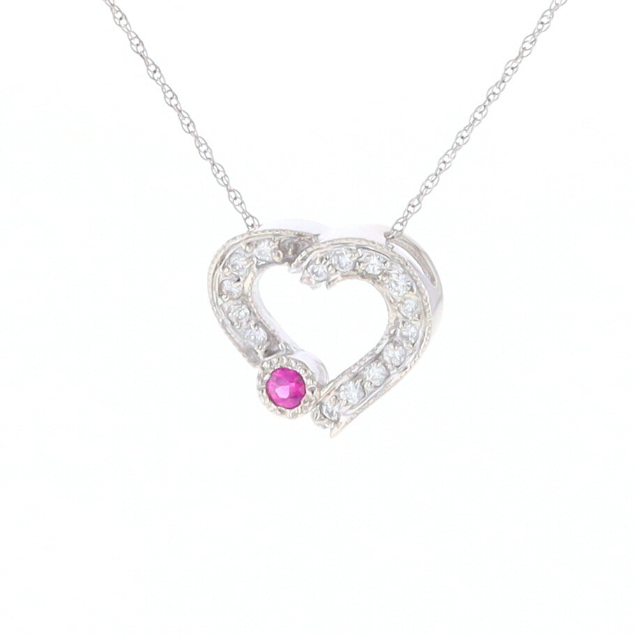 Diamond Heart Pendant with Ruby Accent