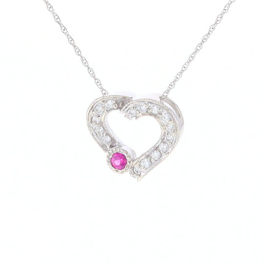 Diamond Heart Pendant with Ruby Accent