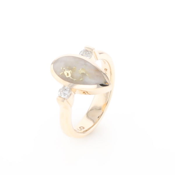 Gold Quartz Ring Pear Shape Inlaid with .18ctw Round Diamonds