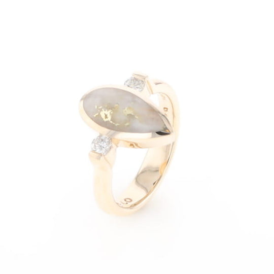Gold Quartz Ring Pear Shape Inlaid with .18ctw Round Diamonds