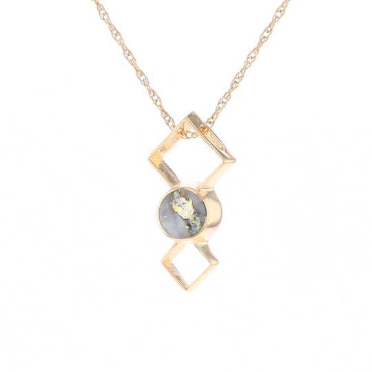 Gold Quartz Round Inlay Double Diamond Design Pendant