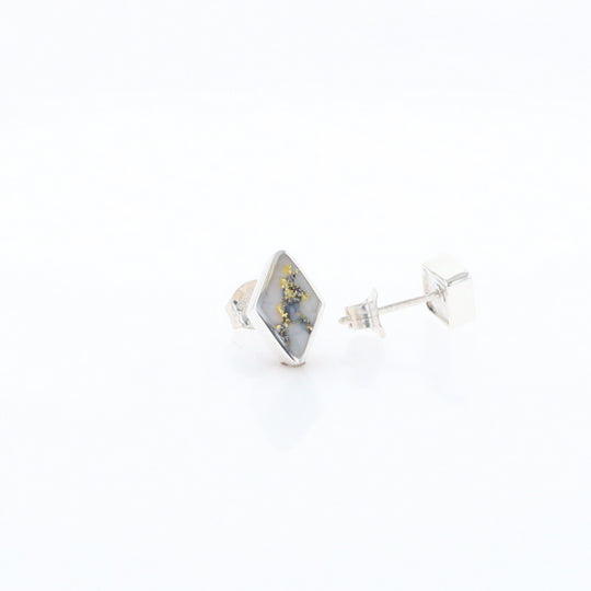 Sterling Silver Gold Quartz Inlaid Diamond Stud Earrings - G3