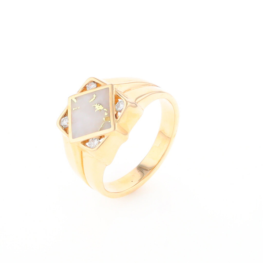 Gold Quartz Mens Ring with Diamond Accents