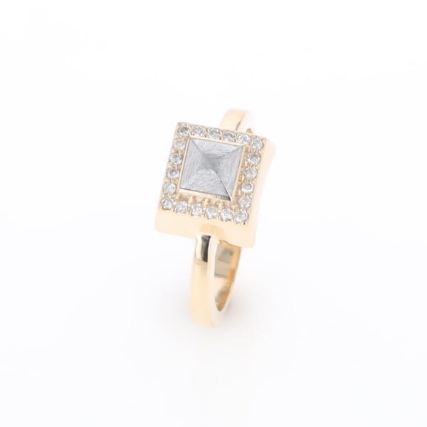 Meteorite Ring Square Inlaid Halo .14ctw Diamonds Design