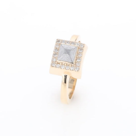 Meteorite Ring Square Inlaid Halo .14ctw Diamonds Design