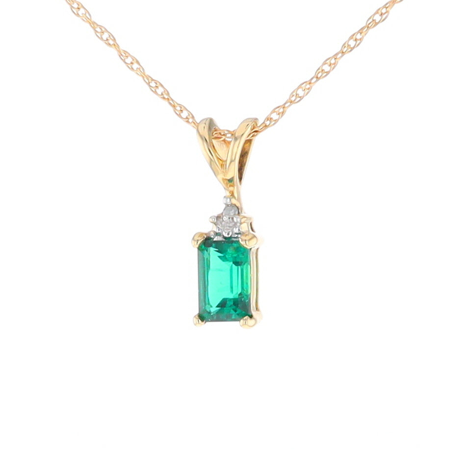 Synthetic Emerald Pendant with Diamond Accents