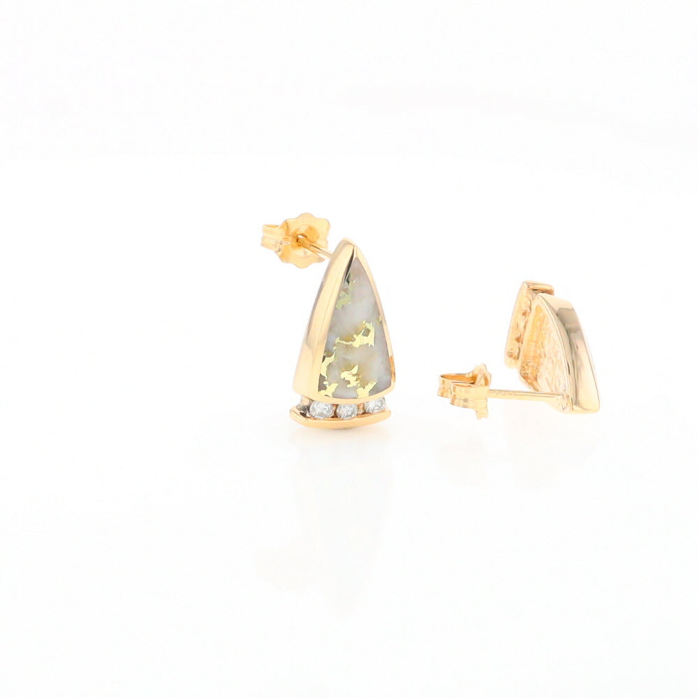 G1 Gold Quartz Earrings Triangle Shape Inlaid Design with .12ctw Diamonds