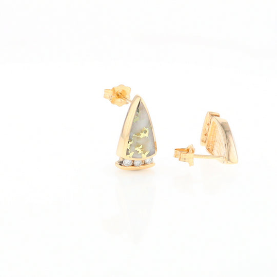 G1 Gold Quartz Earrings Triangle Shape Inlaid Design with .12ctw Diamonds