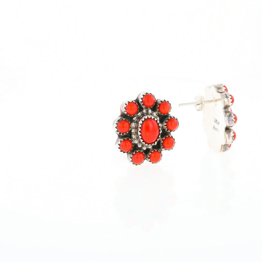 Coral Cluster Flower Stud Earrings