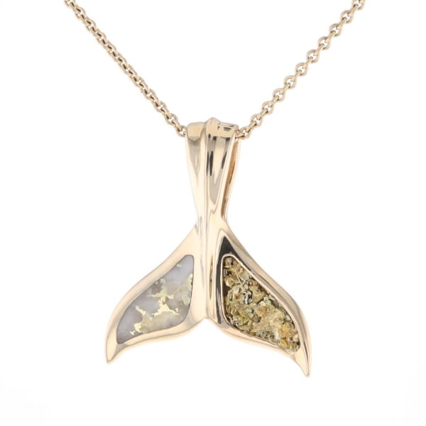 Whale Tail Necklaces Natural Gold Quartz and Nuggets Inlaid Pendant