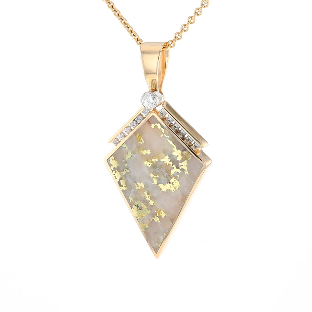 Gold Quartz Kite Shape Inlaid Pendant with .27ctw Diamonds