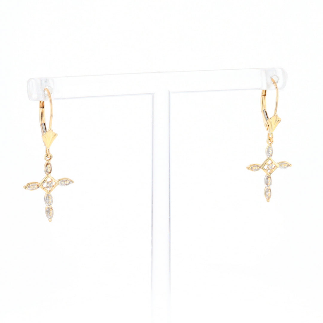 Two-Tone Diamond Cross Earrings