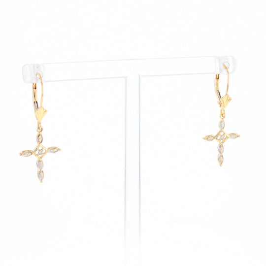 Two-Tone Diamond Cross Earrings