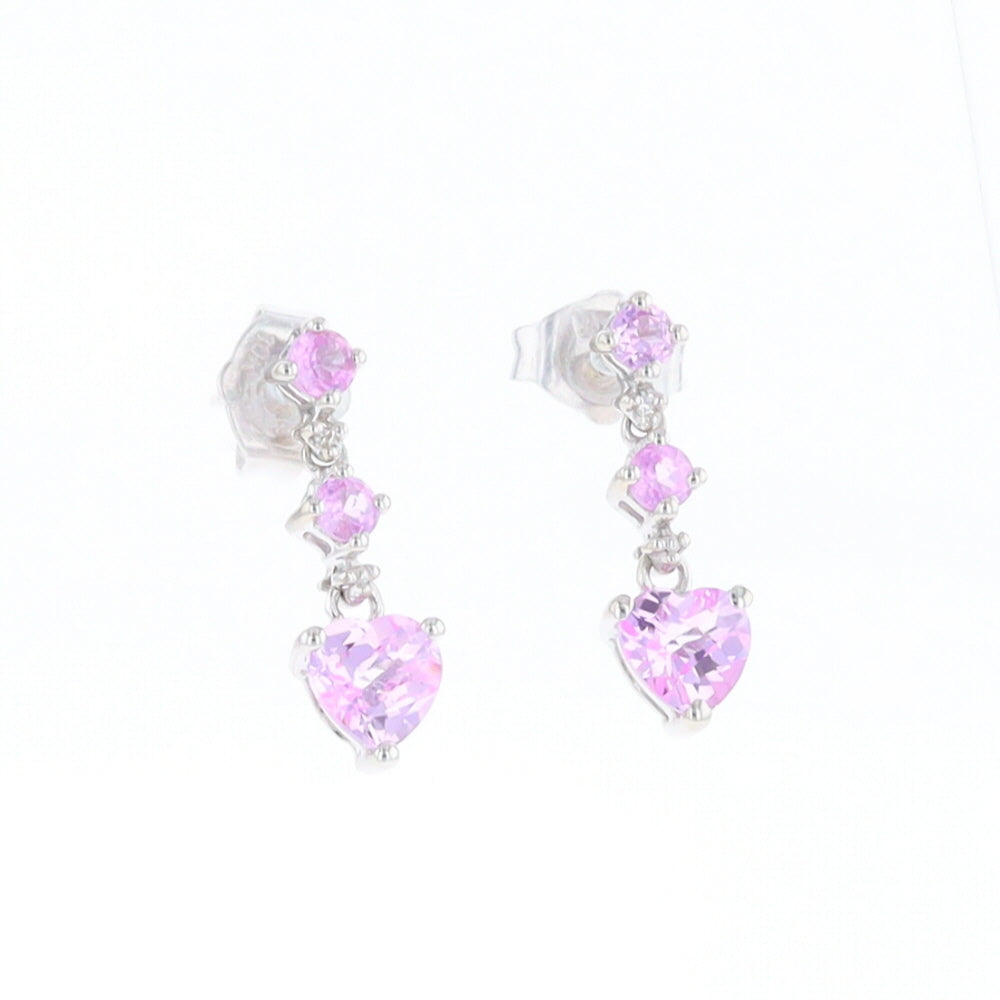 Synthetic Pink Sapphire Dangle Heart Earrings
