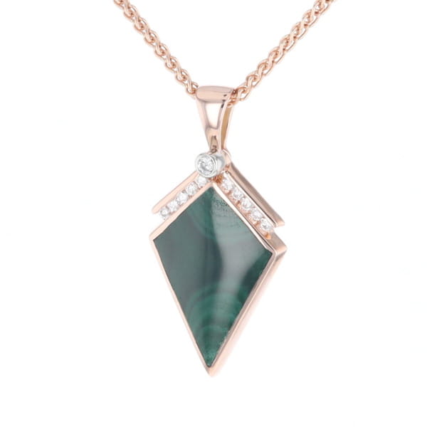 Malachite Kite Shape Inlaid Pendant with 0.19ctw Diamonds