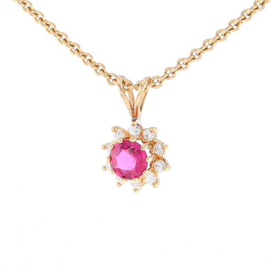 Ruby Pendant with Diamond Halo