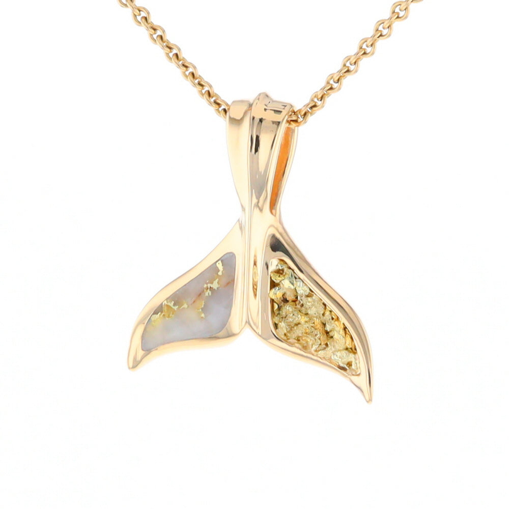 Whale Tail Natural Gold Quartz and Nuggets Inlaid Pendant