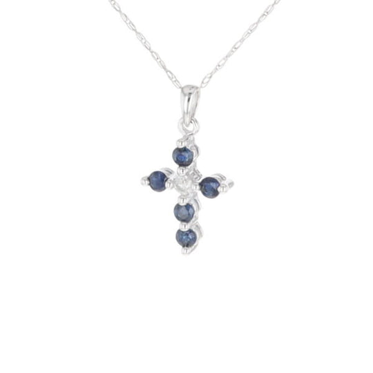 Small Blue Sapphire Cross Pendant