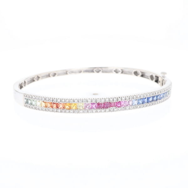 Multi-color Sapphire Cuff Bracelet with Diamond Accents